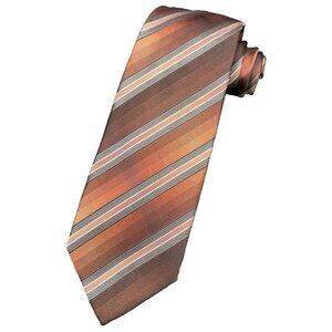 Alfani Men's Tie 100% Silk Brown Orange Rust Strips Designer Hand Made 60"